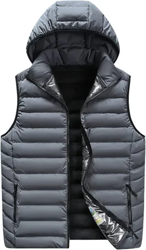 Ymosrh Men's Winter Vest With Hood Outdoor Vest Outerwear Hooded Padded Puffer Sleeveless Vest Coats Jacket Vest