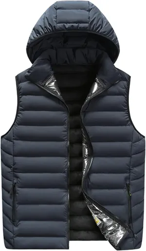 Ymosrh Men's Winter Vest With Hood Outdoor Vest Outerwear Hooded Padded Puffer Sleeveless Vest Coats Jacket Vest