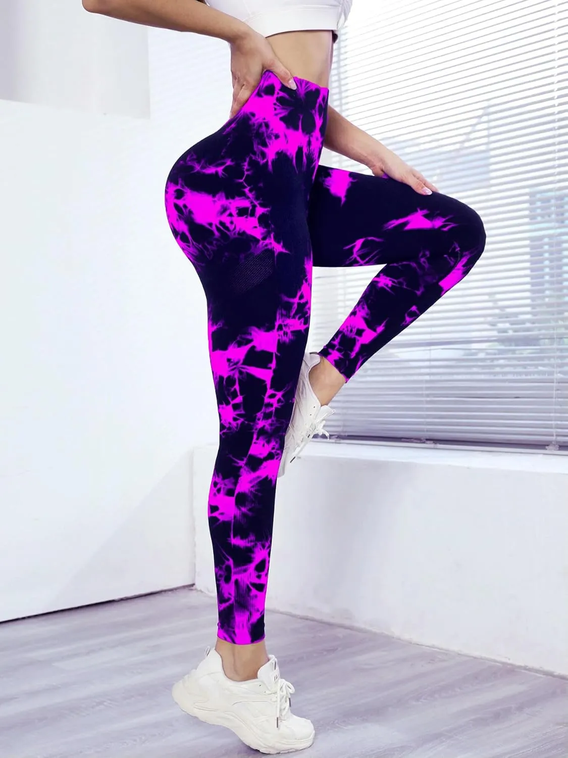 Yoga Pants Women's High Waist Yoga Pants Tie Dye Seamless Leggings, Compression Hip Lifting Stretch Leggings