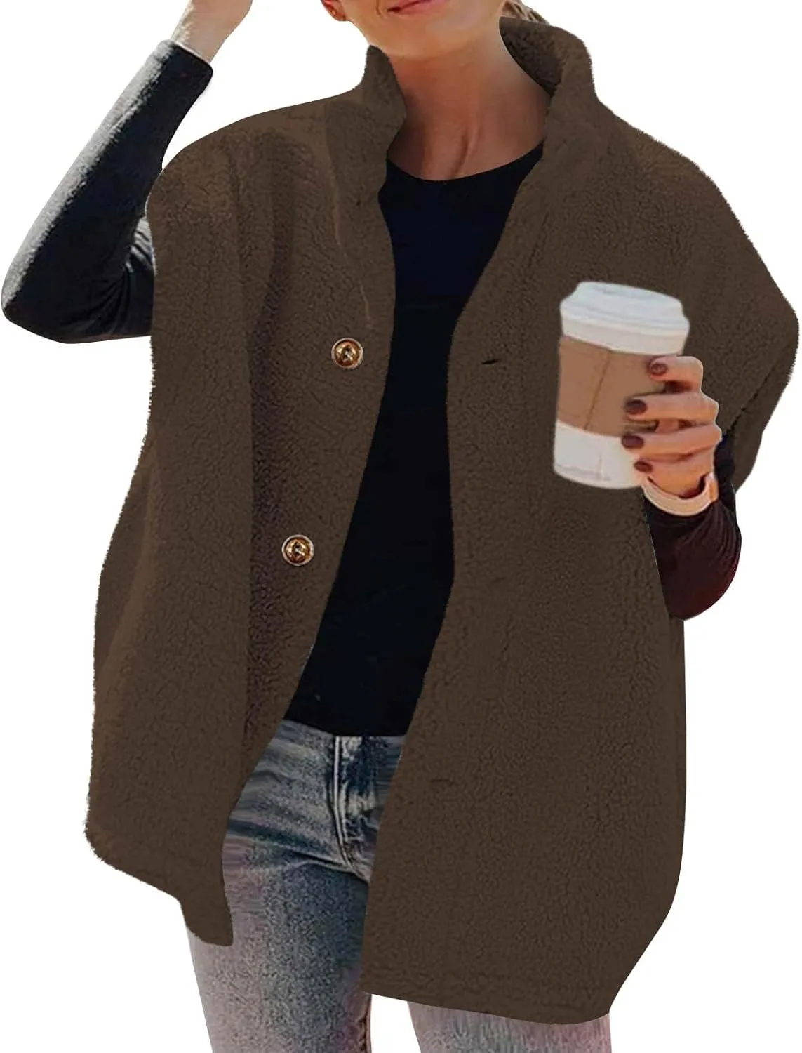 YRAETENM Women's Fuzzy Fleece Vest Casual Oversized Warm Button down Gilet Soft Sleeveless Stand Collar Jackets with Pockets