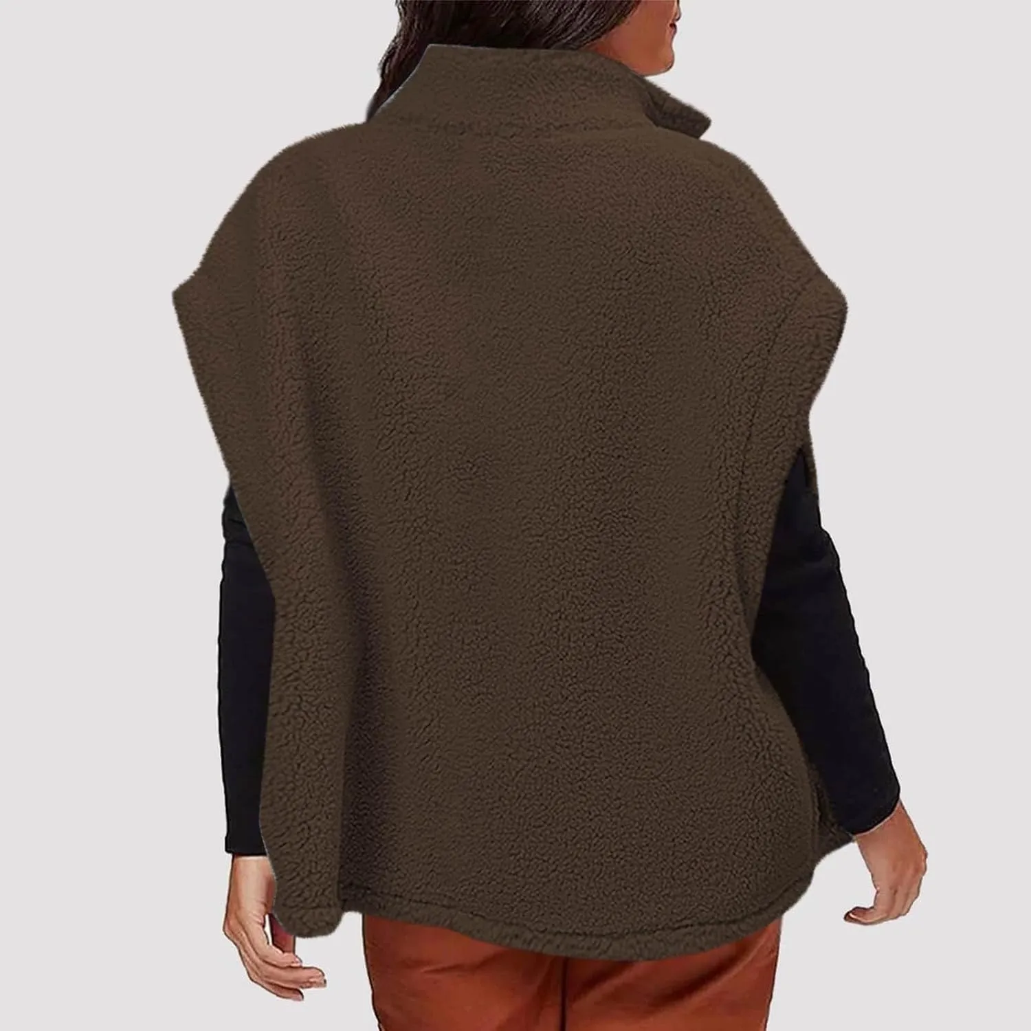 YRAETENM Women's Fuzzy Fleece Vest Casual Oversized Warm Button down Gilet Soft Sleeveless Stand Collar Jackets with Pockets