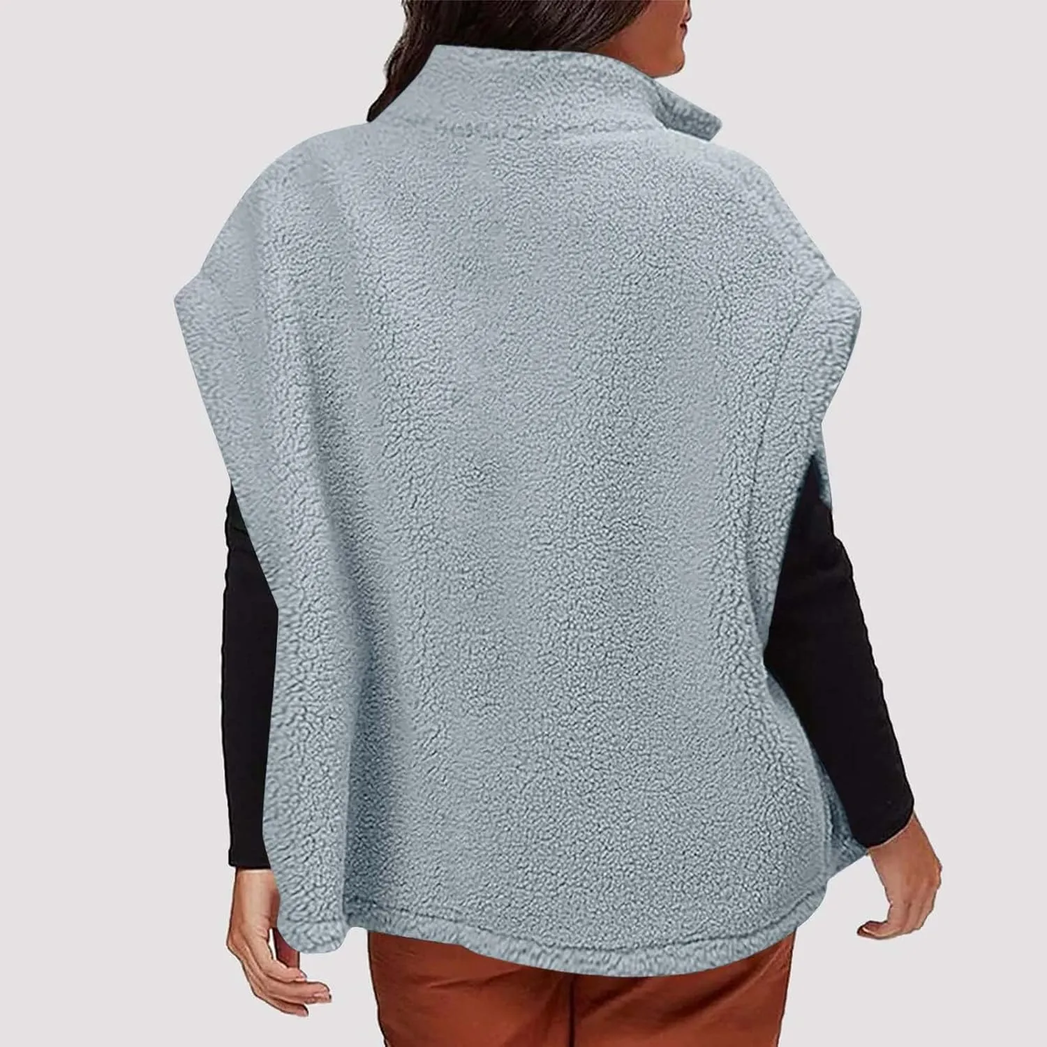 YRAETENM Women's Fuzzy Fleece Vest Casual Oversized Warm Button down Gilet Soft Sleeveless Stand Collar Jackets with Pockets