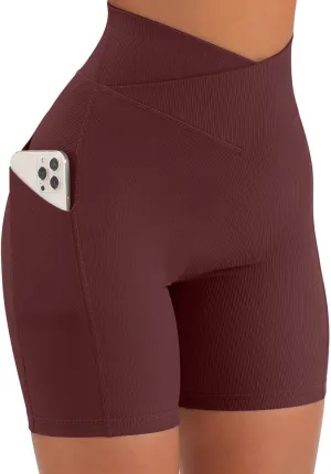 Yuerlian Women Seamless Booty Biker Shorts Cross Workout Shorts 5" High Waisted Shorts with Pockets