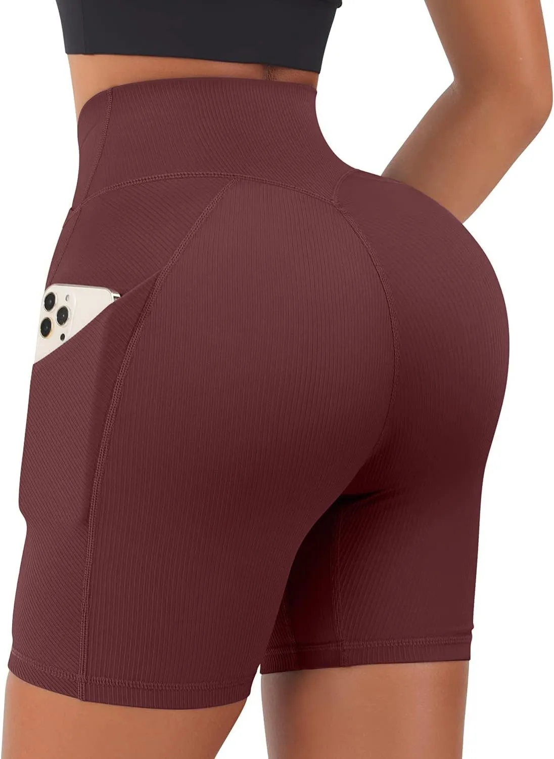 Yuerlian Women Seamless Booty Biker Shorts Cross Workout Shorts 5" High Waisted Shorts with Pockets