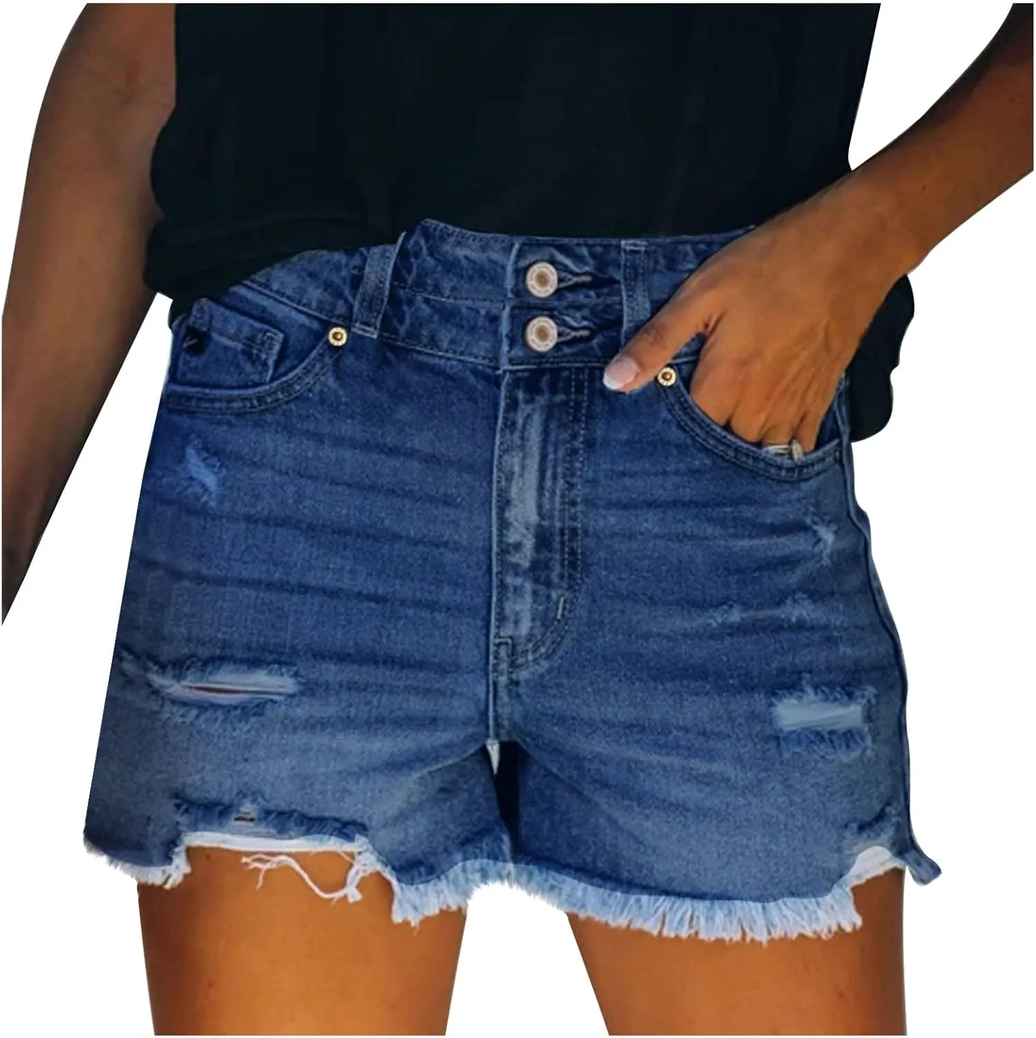 ZDRZK Womens Denim Shorts High Waisted Ripped Distressed Stretchy Jean Shorts with Pockets Dressy Casual Summer