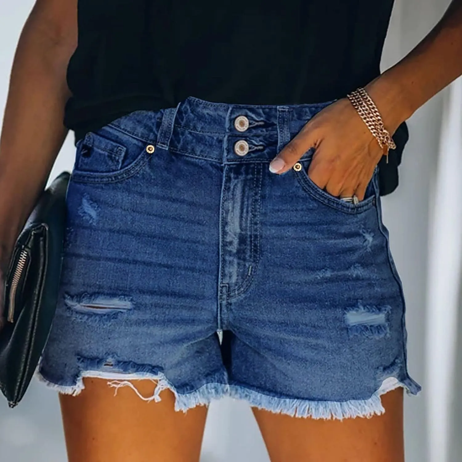 ZDRZK Womens Denim Shorts High Waisted Ripped Distressed Stretchy Jean Shorts with Pockets Dressy Casual Summer