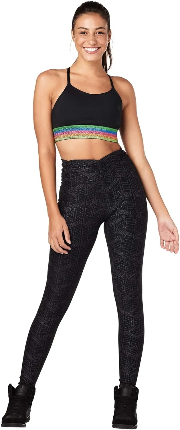 Zumba Dance Workout Wide Jacquard Waistband Compression Leggings For Women