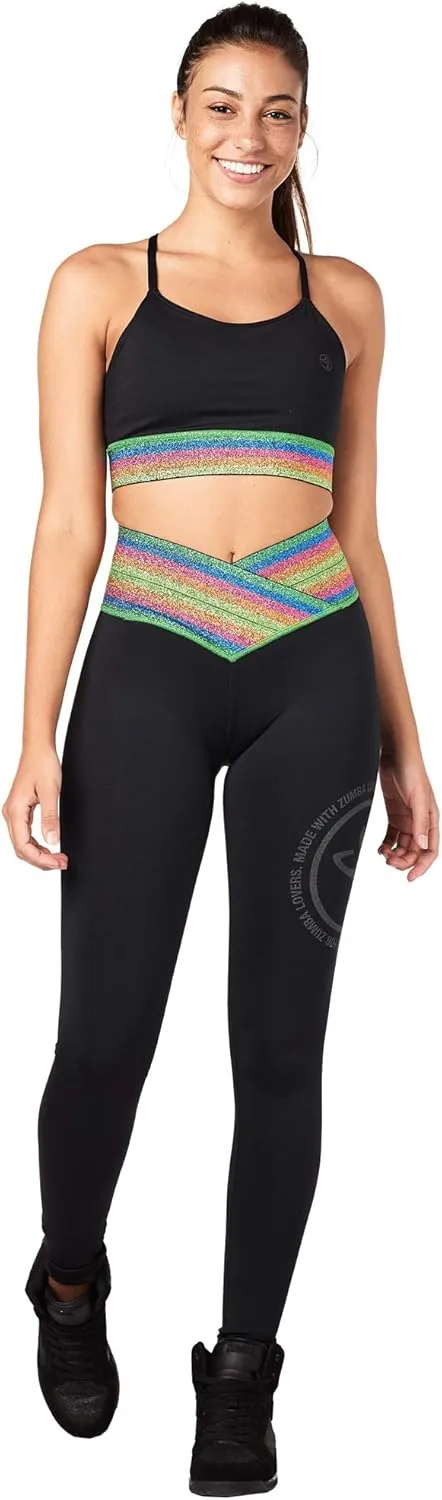 Zumba Dance Workout Wide Jacquard Waistband Compression Leggings For Women