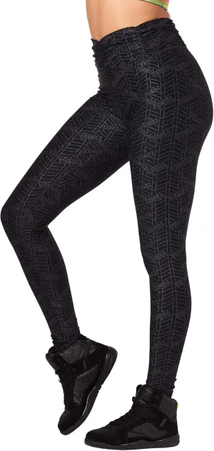 Zumba Dance Workout Wide Jacquard Waistband Compression Leggings For Women