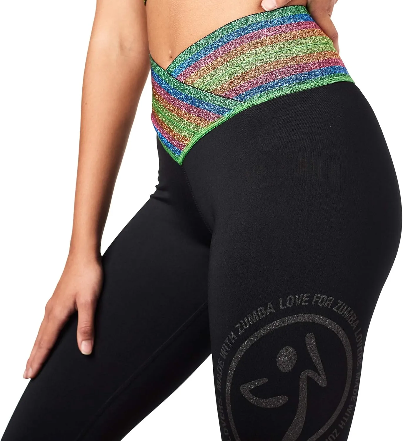 Zumba Dance Workout Wide Jacquard Waistband Compression Leggings For Women