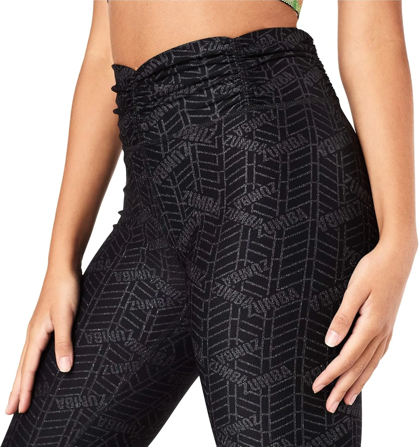Zumba Dance Workout Wide Jacquard Waistband Compression Leggings For Women