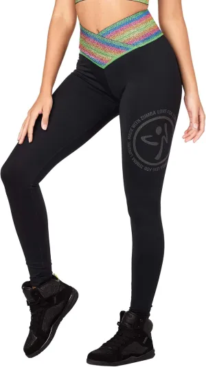 Zumba Dance Workout Wide Jacquard Waistband Compression Leggings For Women